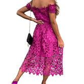 Solid Color Loose-Fit Openwork Lace Dress
